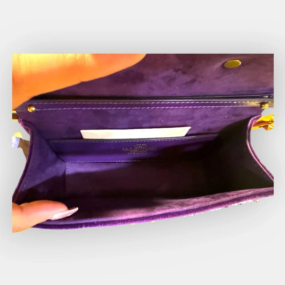 NEW Valentino Garavani Loco Small Peonies Beaded Velvet Shoulder Bag PURPLE - Picture 5 of 7